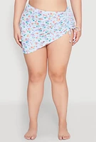 Womens Plus Size Gingham Island Print Sarong Cover Up, Multi, Size 3X