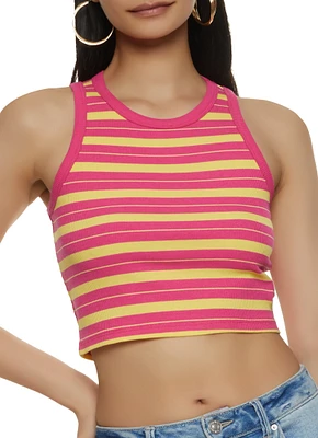 Womens Striped Rib Knit Tank Top, Multi,