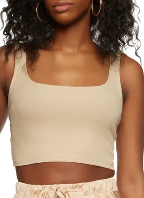 Womens Basic Ribbed Knit Seamless Cropped Tank Top,