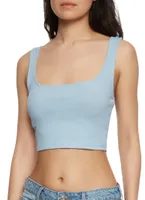 Womens Basic Ribbed Knit Seamless Cropped Tank Top, Blue, Size M