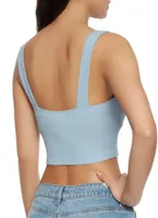 Womens Basic Ribbed Knit Seamless Cropped Tank Top, Blue, Size M