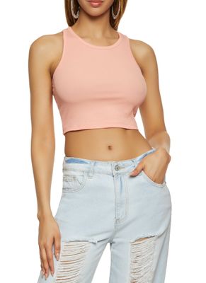 Womens Ribbed Racerback Cropped Tank Top, M