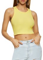 Womens Ribbed Racerback Cropped Tank Top, Yellow, Size L