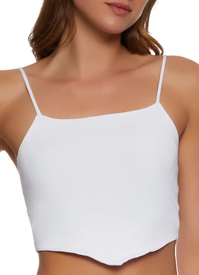 Womens Square Neck Hanky Hem Crop Top, White, Size M