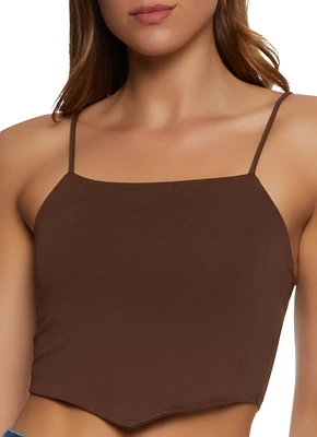 Womens Square Neck Hanky Hem Crop Top, M