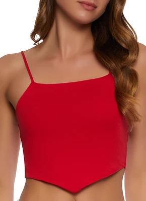 Womens Square Neck Hanky Hem Crop Top, Red, Size M