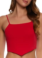 Womens Square Neck Hanky Hem Crop Top, Red, Size M