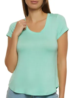 Womens Solid Scoop Neck Tee, Green, Size M