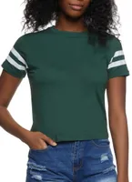 Womens Varsity Stripe Short Sleeve Tee, Green, Size M