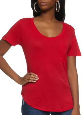 Womens Scoop Neck Basic Tee, Red, Size S