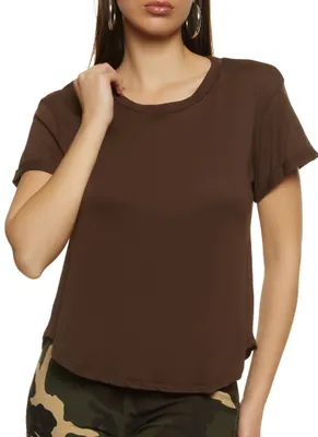 Womens Rolled Cuff Basic Tee, S