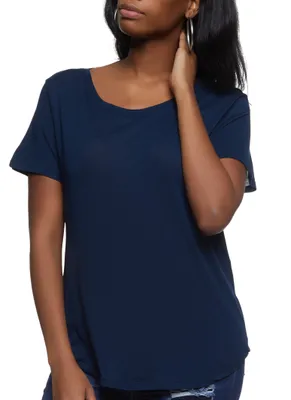 Womens Modal Scoop Neck Short Sleeve Tee, Blue, Size S