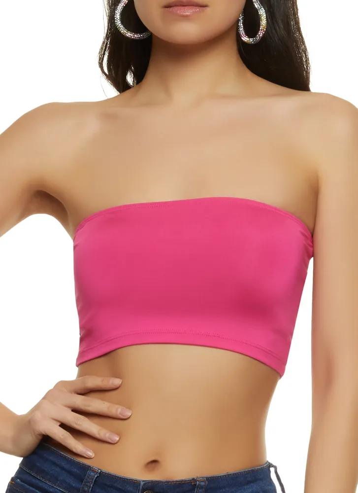 Womens Solid Spandex Tube Top, Pink, Size M