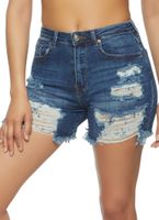 Womens WAX Distressed High Waist Shorts, Blue, Size S