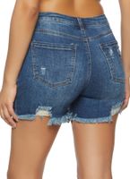 Womens WAX Distressed High Waist Shorts, Blue, Size S