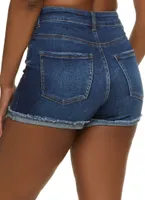 Womens WAX Rolled Cuff Exposed Pocket Denim Shorts, Blue, Size S