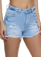 Womens WAX Frayed Denim Shorts, Blue, Size S