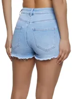 Womens WAX Frayed Denim Shorts, Blue, Size S