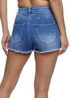Womens WAX Frayed Denim Shorts, Blue,