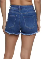 Womens WAX Frayed Denim Shorts, Blue, Size M