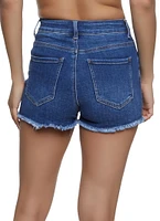 Womens WAX Frayed Denim Shorts, Blue,