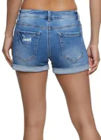 Womens WAX Fixed Cuff Distressed Shorts, Blue, Size S