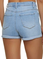 Womens WAX Button Up Denim Shorts, Blue,