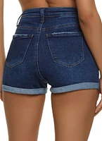 Womens WAX Button Up Denim Shorts, Blue, Size M