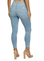 Womens WAX High Waisted Distressed Skinny Jeans, Blue,