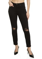 Womens WAX Distressed Skinny Jeans, Black,