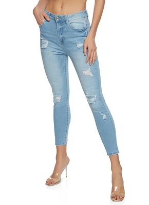 Womens WAX Distressed High Waisted Jeans, Blue, Size 0