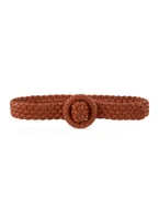 Womens Faux Leather Braided Buckle Belt, Brown, Size S-M