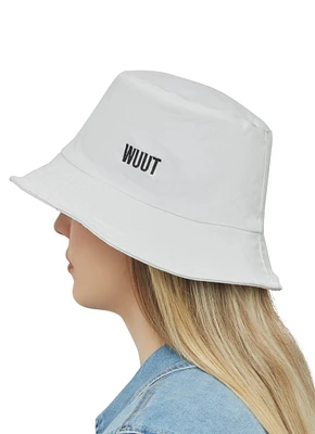 Womens Wuut Embroidered Bucket Hat, White