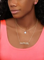 Womens Baby Girl Necklace and Stud Earrings Set, Gold