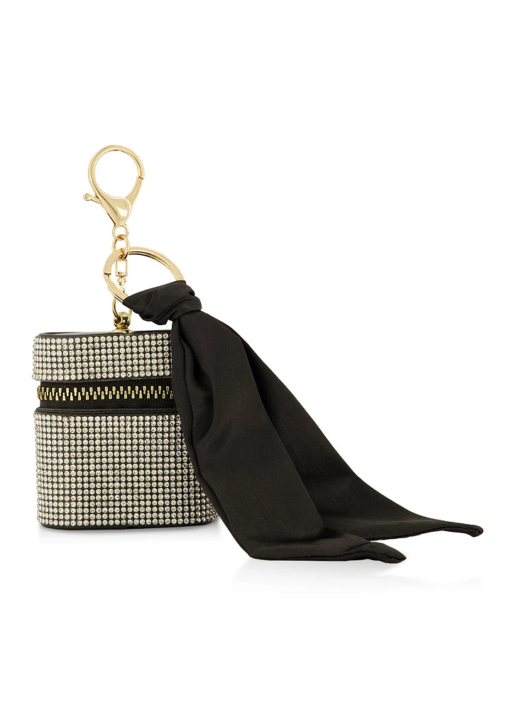Rhinestone Studded Airpod Case Keychain, Black