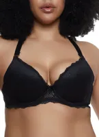 Womens Plus Size Solid Lace Convertible Plunge Bra, Black, Size 40D