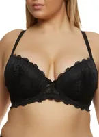 Womens Plus Size Lace Trim Plunge Bra, Black, Size 40D