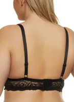 Womens Plus Size Lace Trim Plunge Bra, Black, Size 40D