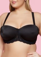 Womens Plus Size Black Balconette Bra | Converts to Strapless, Black, Size 38DD