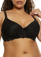 Womens Plus Size Basic Black Lace Plunge Bra, Black, Size 38DD