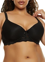 Womens Plus Size Basic Black Lace Plunge Bra, Black, Size 38DD