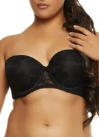 Womens Plus Solid Lace Balconette Bra | Convertible to Strapless, Black,