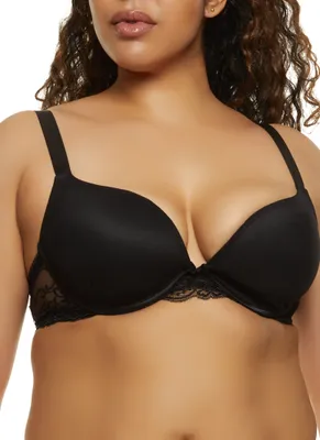 Womens Plus Basic Black Plunge Bra, Black,