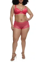 Womens Plus Size Lace Keyhole Front Plunge Bra, Pink, Size 38D