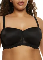 Womens Plus Size Lace Trim Balconette Bra | Converts to Strapless, Black, Size 38DD