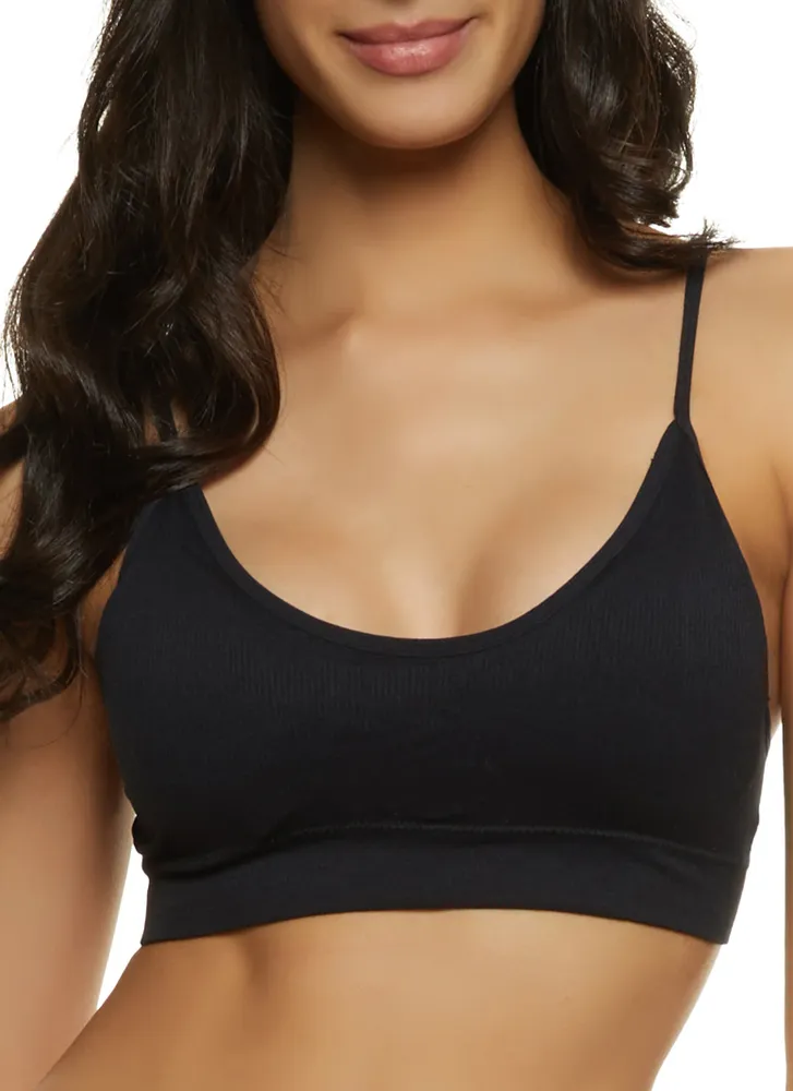 Womens Ribbed Knit Cami Bra, Black, Size M