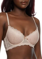 Womens Solid Convertible Strap Lace Plunge Bra, Beige, Size 34D