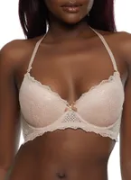 Womens Solid Convertible Strap Lace Plunge Bra, Beige, Size 34D