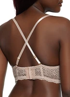Womens Solid Convertible Strap Lace Plunge Bra, Beige, Size 34D