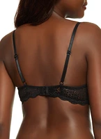 Womens Scalloped Hem Lace Plunge Bra, Black,